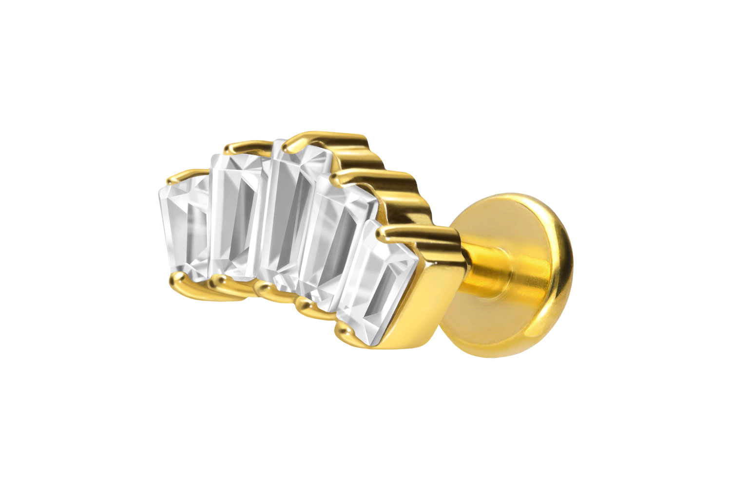 Titan Labret Piercing mit Push Fit 5 EINGEFASSTE KRISTALLRECHTECKE